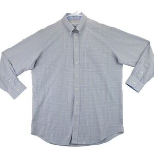 Paul Fredrick Mens Pinpoint Dress Shirt Size 16.5‎ 34 Blue Plaid Button Down